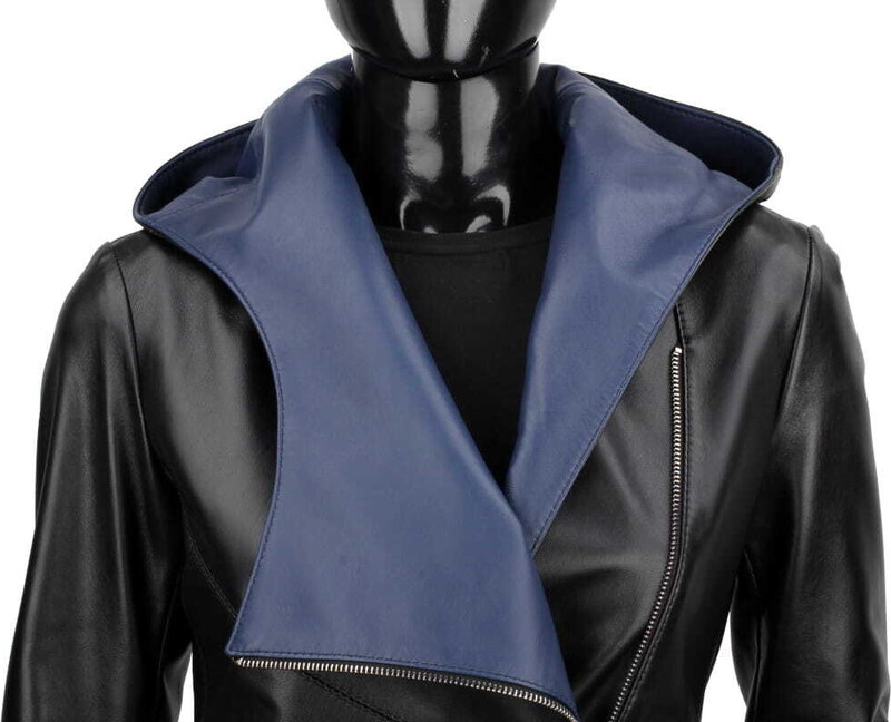 CARLO MONTI FRI450N_A - kurtka skórzana damska w kolorze czarnym z niebieskim DORJAN