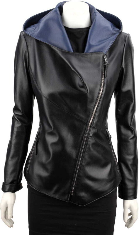 CARLO MONTI FRI450N_A - kurtka skórzana damska w kolorze czarnym z niebieskim DORJAN