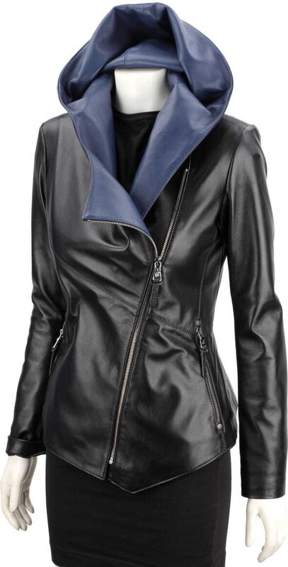 CARLO MONTI FRI450N_A - kurtka skórzana damska w kolorze czarnym z niebieskim DORJAN