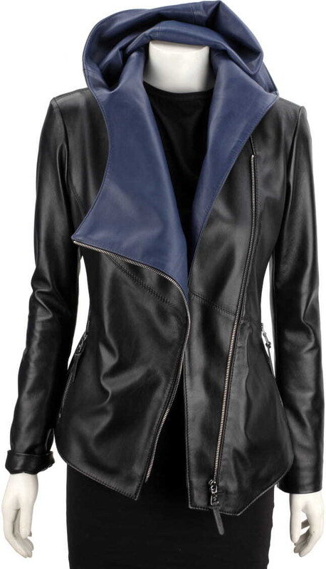 CARLO MONTI FRI450N_A - kurtka skórzana damska w kolorze czarnym z niebieskim DORJAN