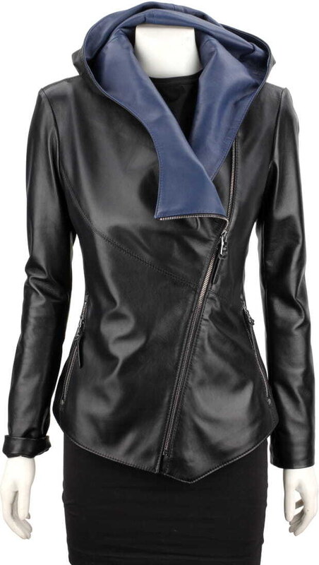 CARLO MONTI FRI450N_A - kurtka skórzana damska w kolorze czarnym z niebieskim DORJAN