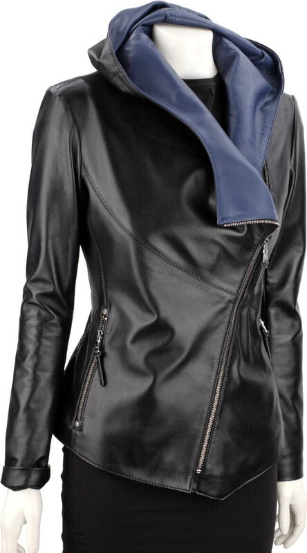 CARLO MONTI FRI450N_A - kurtka skórzana damska w kolorze czarnym z niebieskim DORJAN