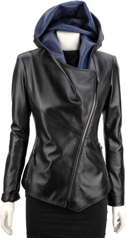 CARLO MONTI FRI450N_A - kurtka skórzana damska w kolorze czarnym z niebieskim DORJAN