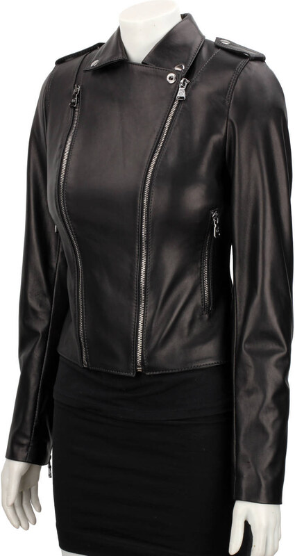 JUL450N - Ramoneska skórzana damska z czarnej skóry DORJAN