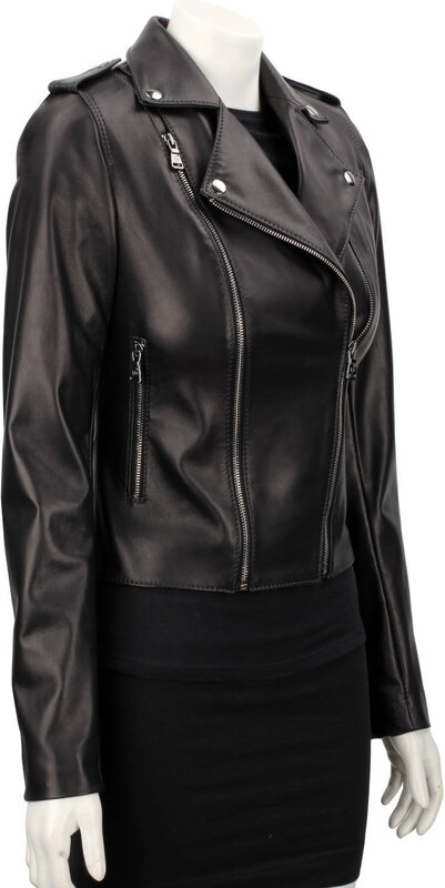 JUL450N - Ramoneska skórzana damska z czarnej skóry DORJAN