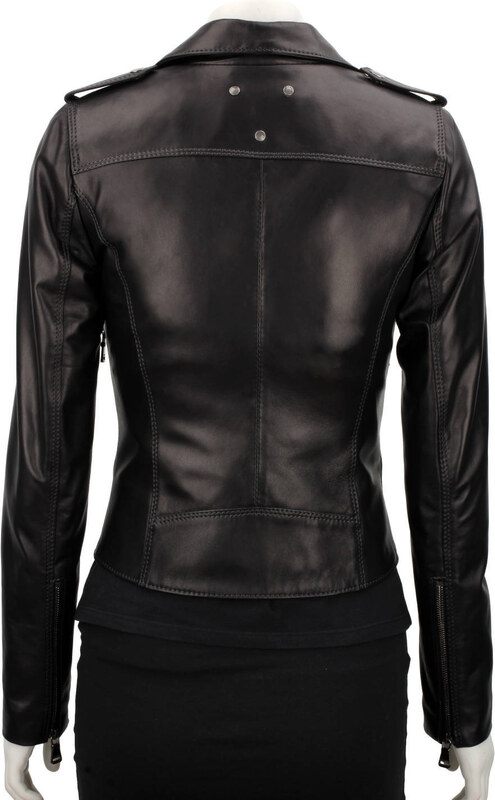 JUL450N - Ramoneska skórzana damska z czarnej skóry DORJAN