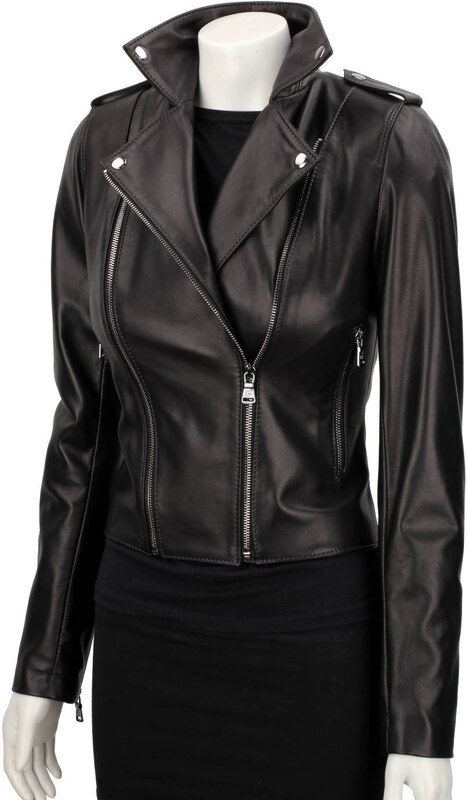 JUL450N - Ramoneska skórzana damska z czarnej skóry DORJAN