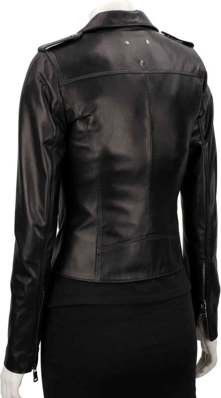 JUL450N - Ramoneska skórzana damska z czarnej skóry DORJAN