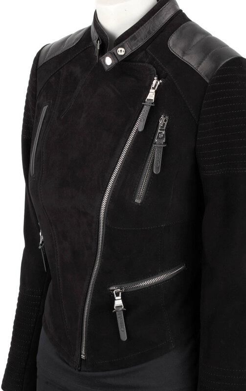 CARLO MONTI ELI400 - ramoneska damska zamszowa z czarnej skóry DORJAN