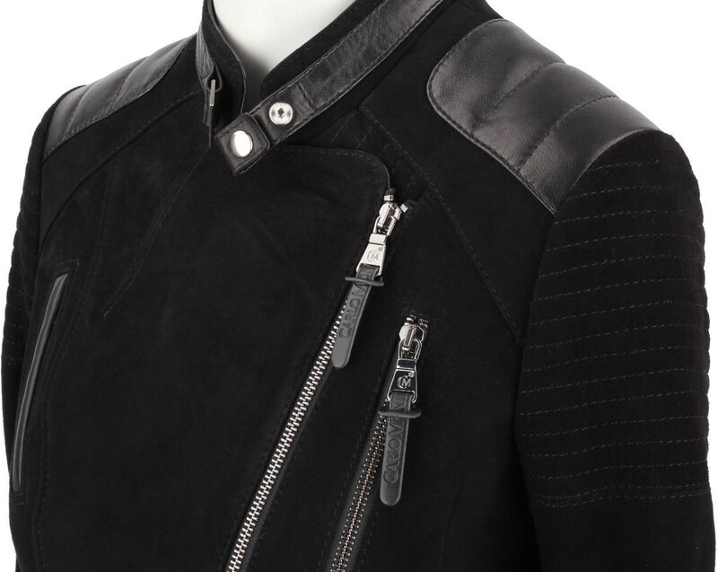 CARLO MONTI ELI400 - ramoneska damska zamszowa z czarnej skóry DORJAN