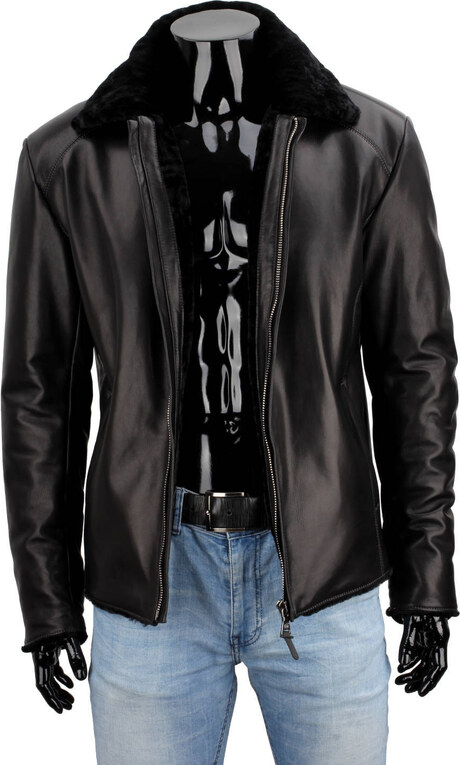 CARLO MONTI VTO450 - ciepła kurtka skórzana męska z czarnym futerkiem DORJAN