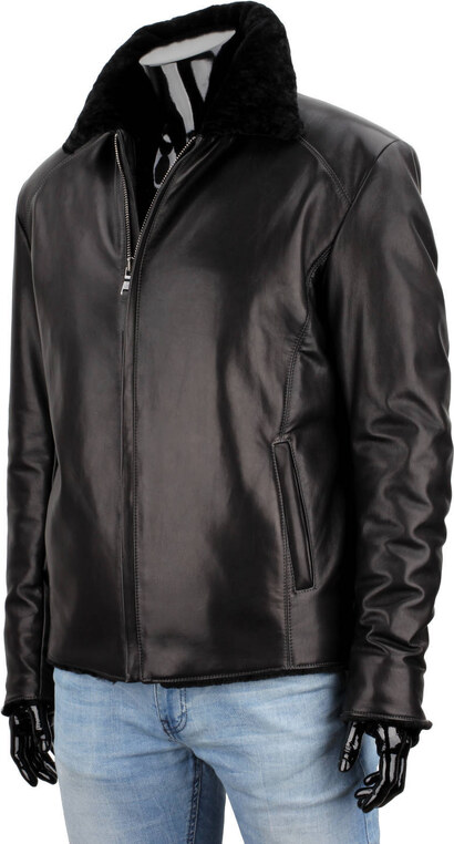 CARLO MONTI VTO450 - ciepła kurtka skórzana męska z czarnym futerkiem DORJAN