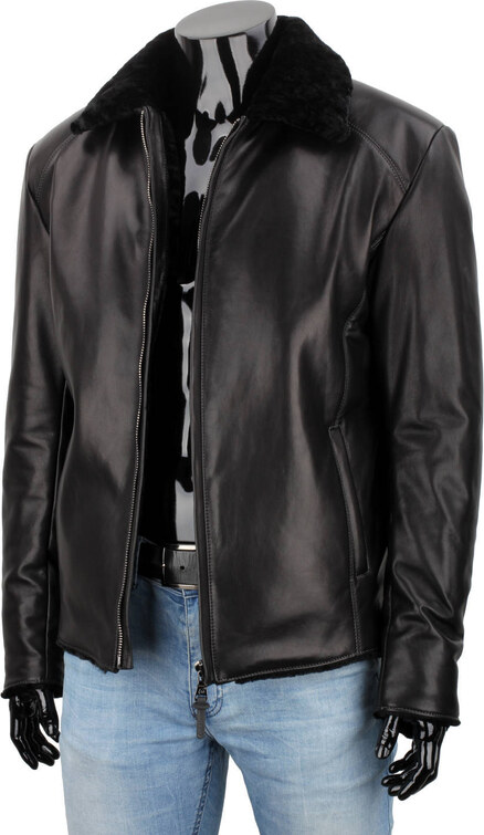 CARLO MONTI VTO450 - ciepła kurtka skórzana męska z czarnym futerkiem DORJAN