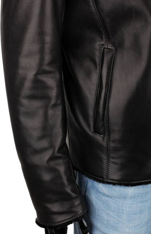 CARLO MONTI VTO450 - ciepła kurtka skórzana męska z czarnym futerkiem DORJAN