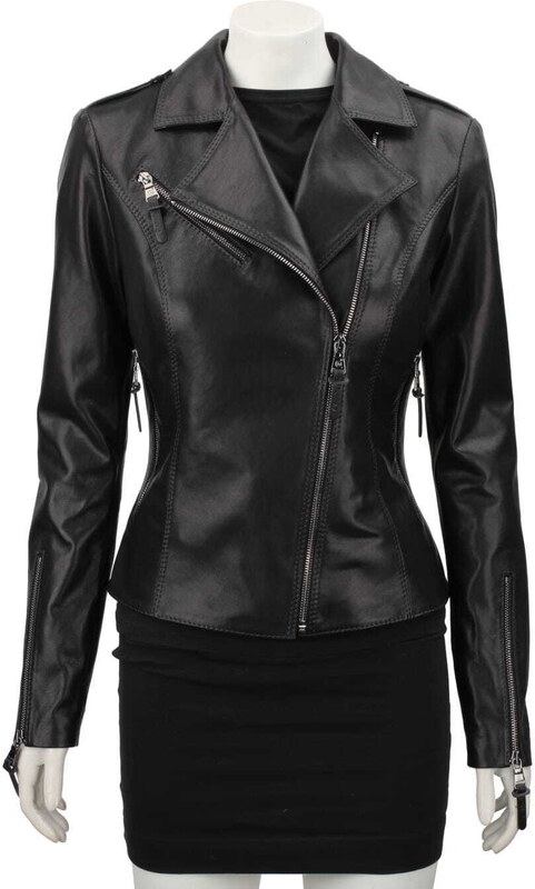 AUR450D - Ramoneska skórzana damska z czarnej skóry owczej DORJAN