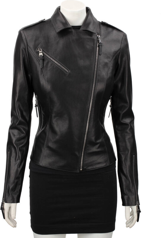 AUR450D - Ramoneska skórzana damska z czarnej skóry owczej DORJAN