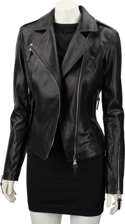 AUR450D - Ramoneska skórzana damska z czarnej skóry owczej DORJAN