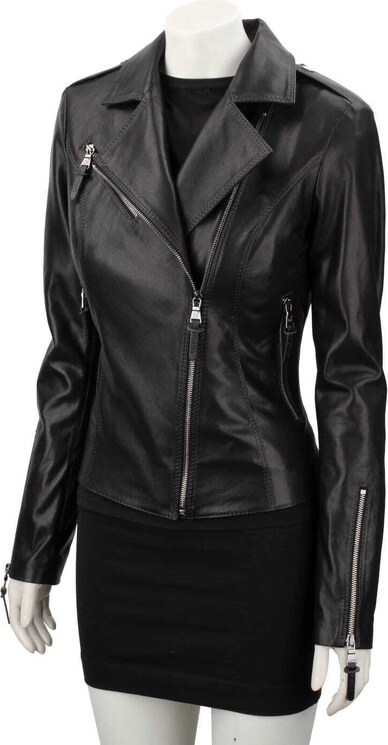 AUR450D - Ramoneska skórzana damska z czarnej skóry owczej DORJAN