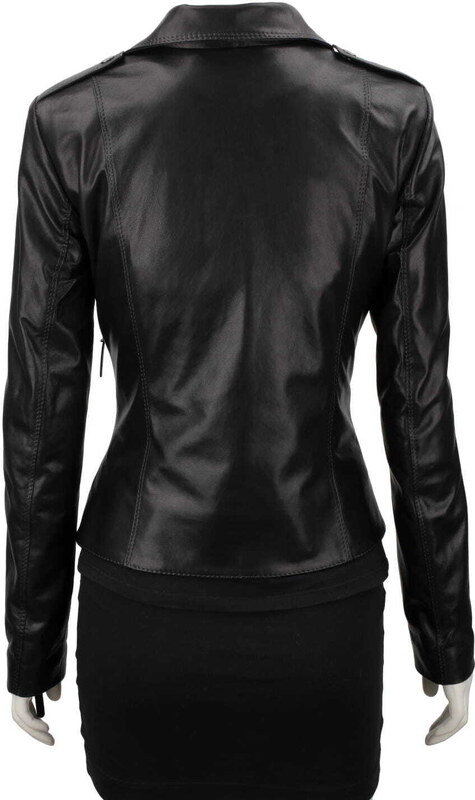 AUR450D - Ramoneska skórzana damska z czarnej skóry owczej DORJAN