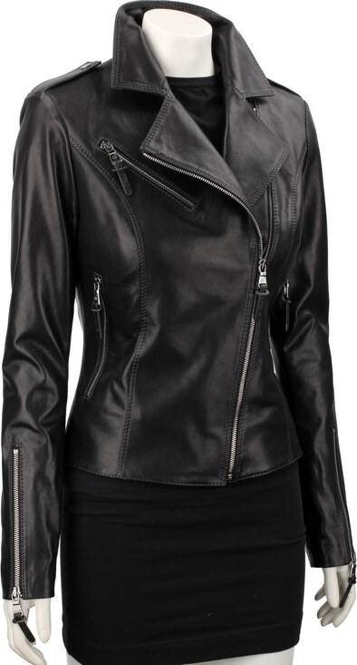 AUR450D - Ramoneska skórzana damska z czarnej skóry owczej DORJAN