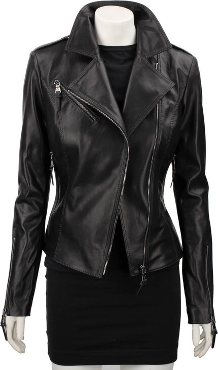 AUR450D - Ramoneska skórzana damska z czarnej skóry owczej DORJAN