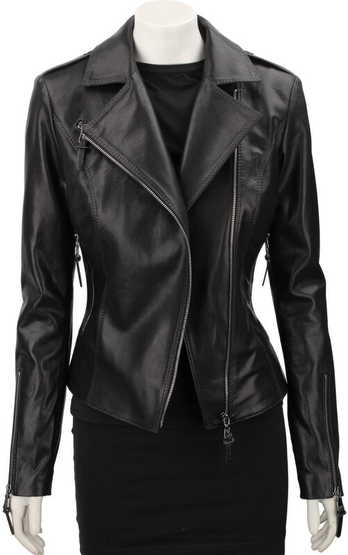 AUR450D - Ramoneska skórzana damska z czarnej skóry owczej DORJAN