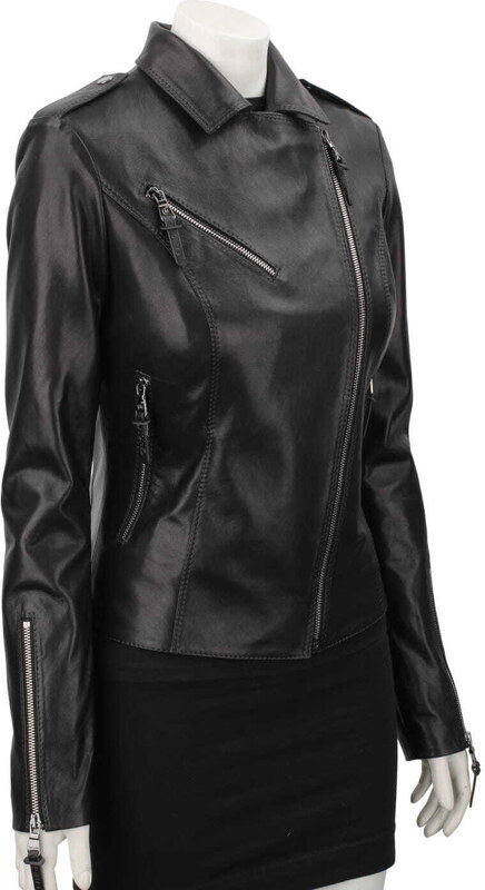 AUR450D - Ramoneska skórzana damska z czarnej skóry owczej DORJAN