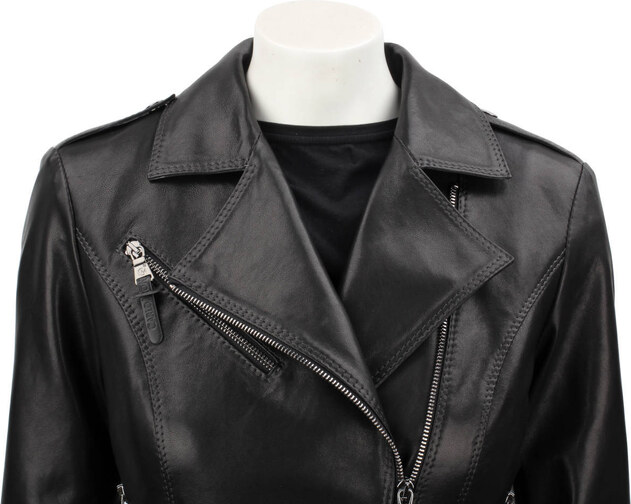 AUR450D - Ramoneska skórzana damska z czarnej skóry owczej DORJAN