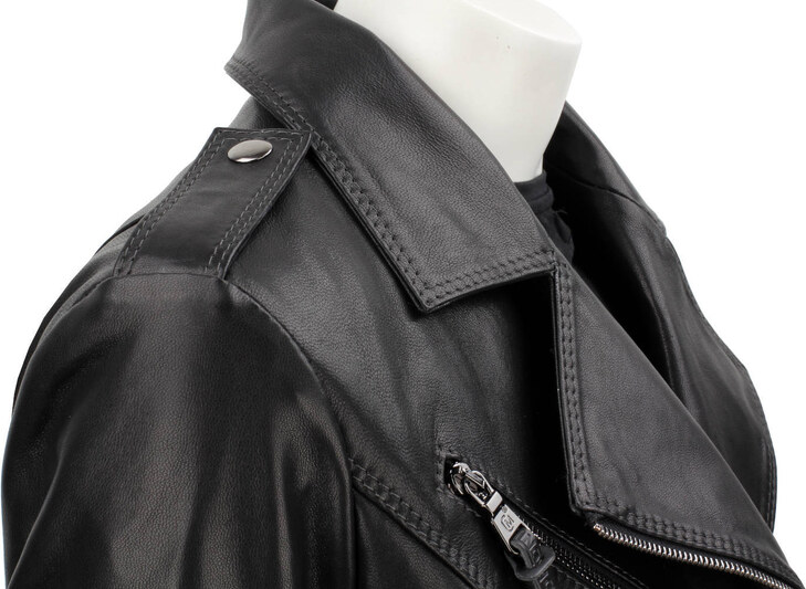 AUR450D - Ramoneska skórzana damska z czarnej skóry owczej DORJAN