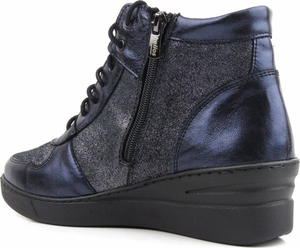 Skórzane botki damskie - HELIOS Komfort 597, granatowe