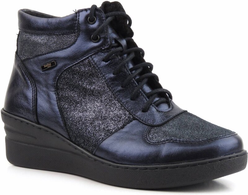 Skórzane botki damskie - HELIOS Komfort 597, granatowe