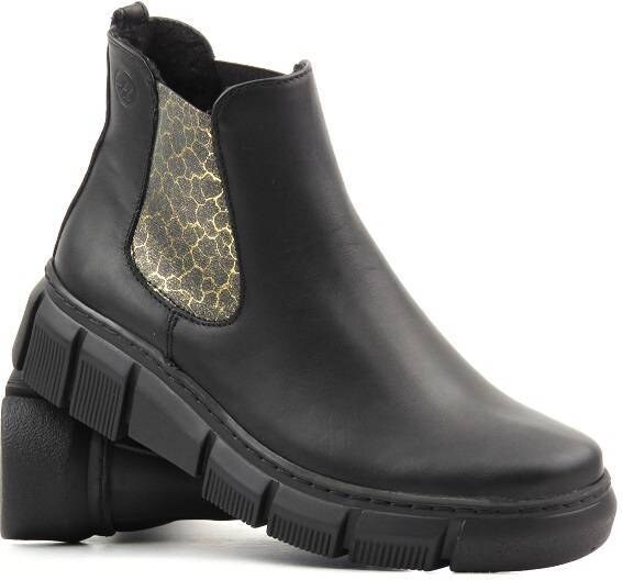 Skórzane sztyblety damskie z panterką - HELIOS Komfort 510S, czarne