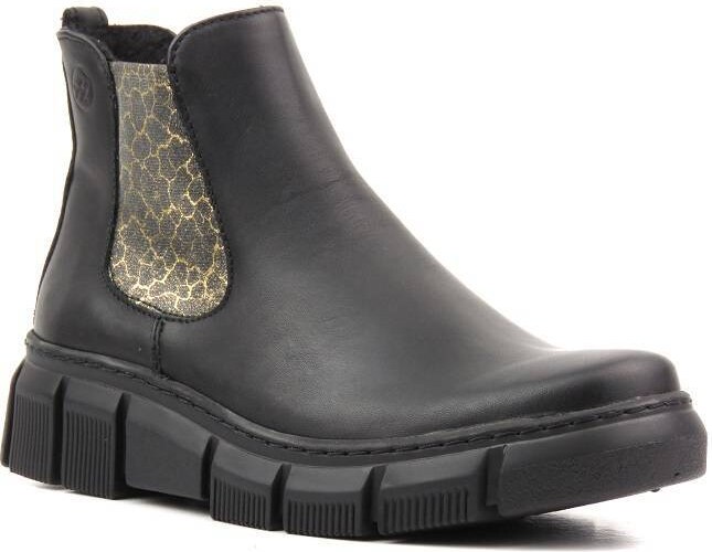 Skórzane sztyblety damskie z panterką - HELIOS Komfort 510S, czarne