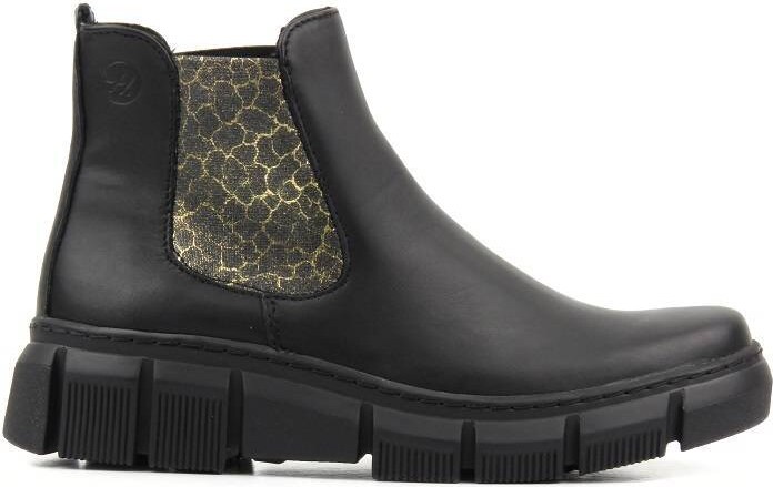 Skórzane sztyblety damskie z panterką - HELIOS Komfort 510S, czarne