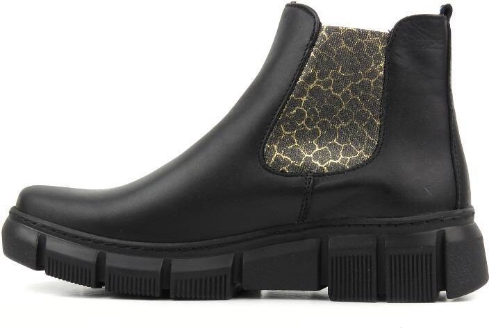 Skórzane sztyblety damskie z panterką - HELIOS Komfort 510S, czarne