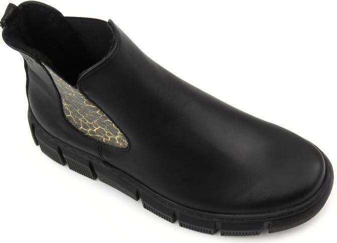 Skórzane sztyblety damskie z panterką - HELIOS Komfort 510S, czarne