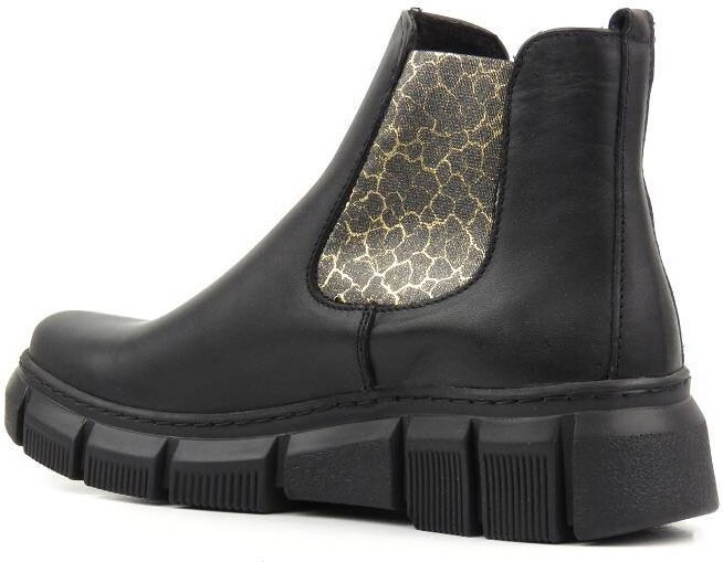 Skórzane sztyblety damskie z panterką - HELIOS Komfort 510S, czarne