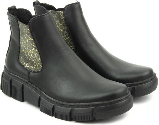 Skórzane sztyblety damskie z panterką - HELIOS Komfort 510S, czarne