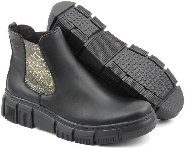 Skórzane sztyblety damskie z panterką - HELIOS Komfort 510S, czarne