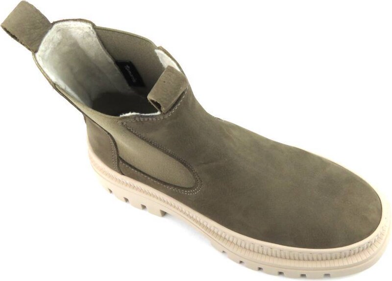 Botki damskie, workery na grubej podeszwie Tamaris 1-25494-41, ciemnobeżowe