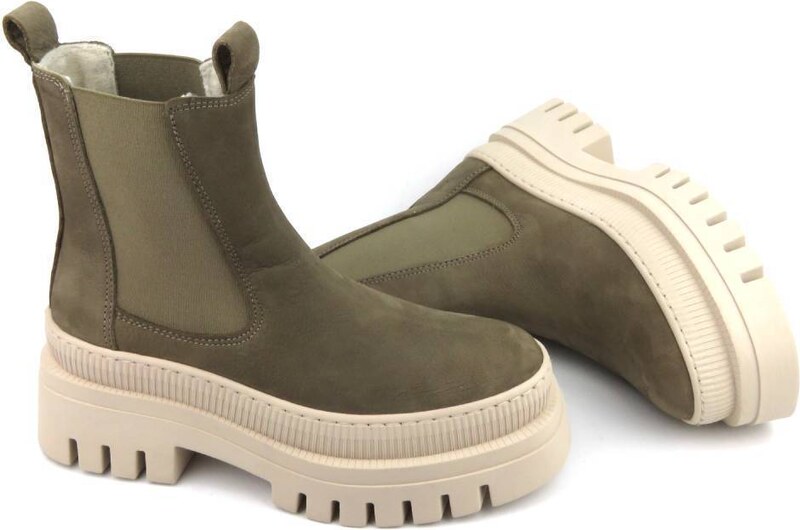 Botki damskie, workery na grubej podeszwie Tamaris 1-25494-41, ciemnobeżowe