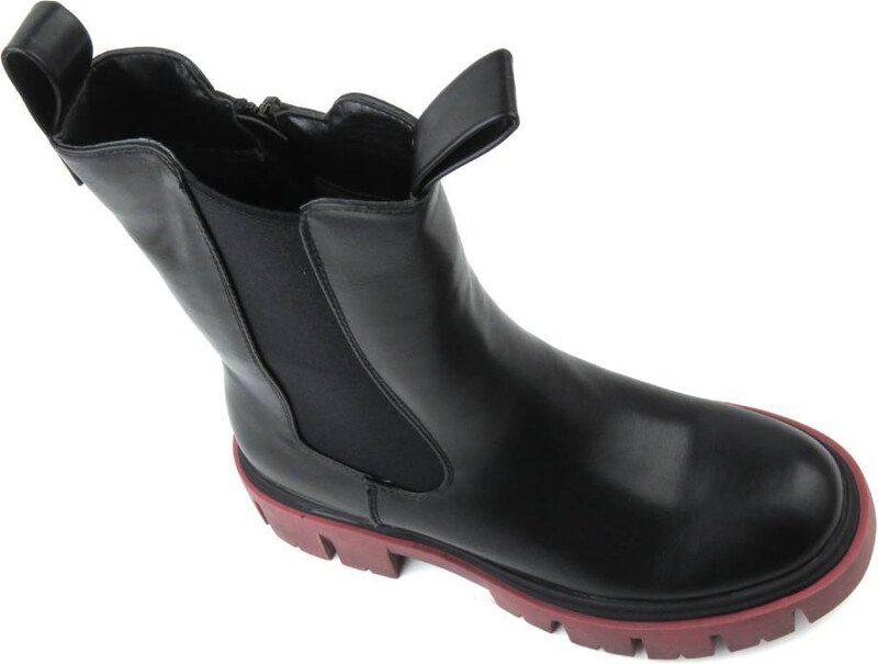 Ocieplane botki, workery damskie na suwak - EVENTO 22BT35-5040, czarno-czerwone