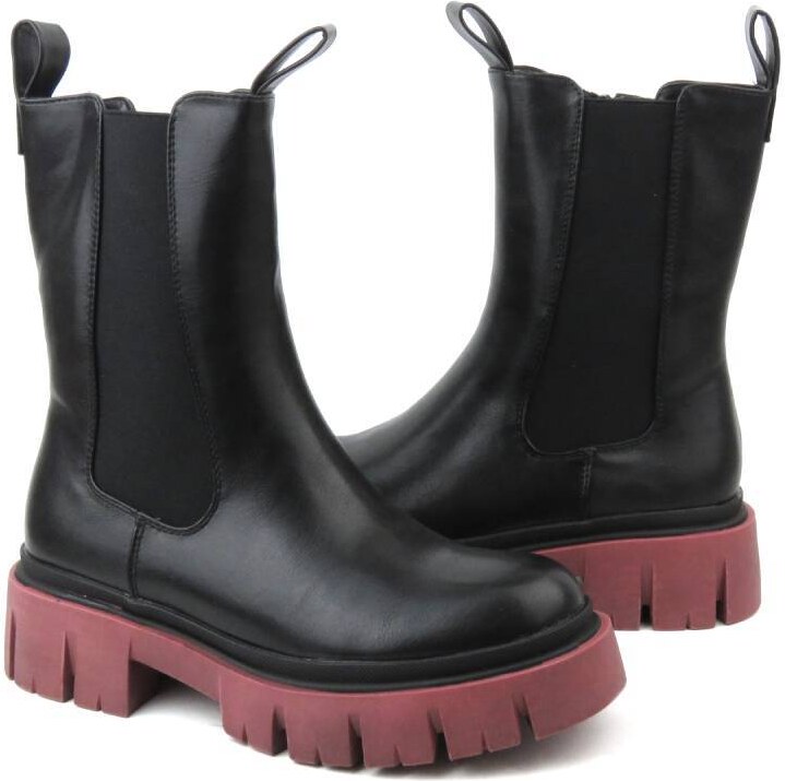 Ocieplane botki, workery damskie na suwak - EVENTO 22BT35-5040, czarno-czerwone