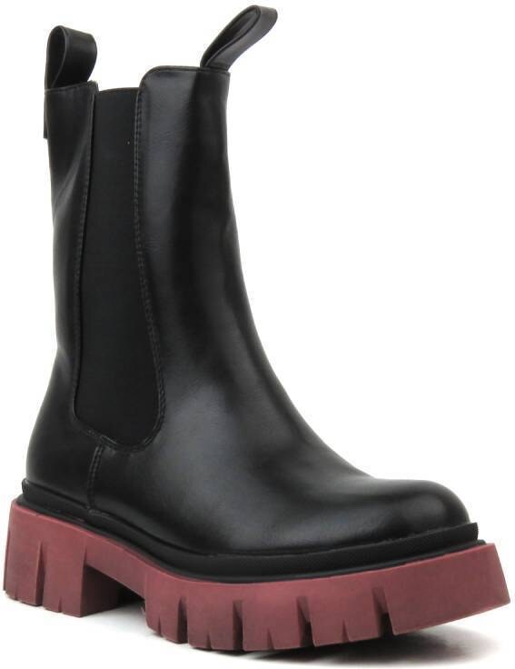 Ocieplane botki, workery damskie na suwak - EVENTO 22BT35-5040, czarno-czerwone