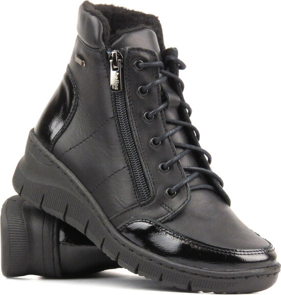 Skórzane botki damskie polskiej marki - Helios Komfort 551, czarne