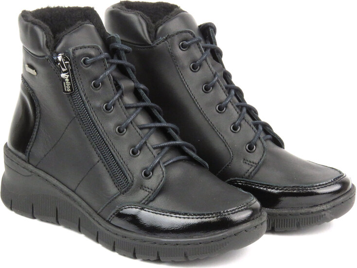 Skórzane botki damskie polskiej marki - Helios Komfort 551, czarne