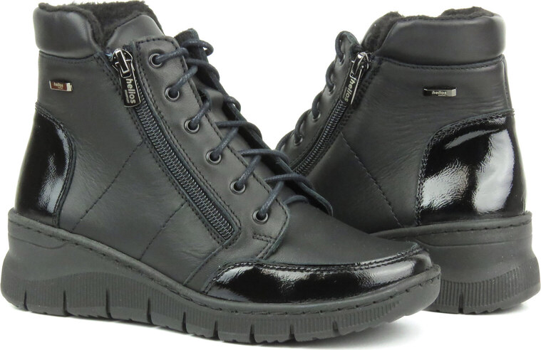 Skórzane botki damskie polskiej marki - Helios Komfort 551, czarne