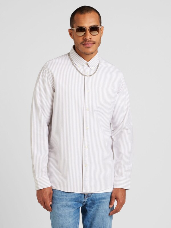 SELECTED Koszula 'SLHRICK' szarobeżowy / biały