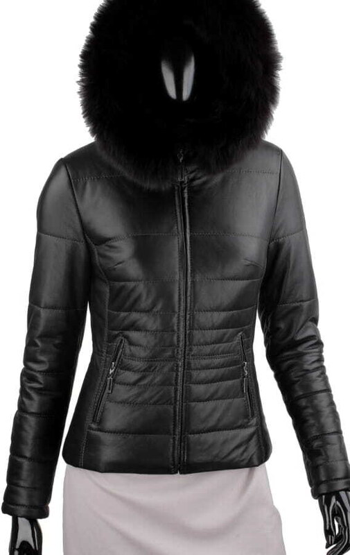 CARLO MONTI HLN450 - pikowana kurtka skórzana damska z odpinanym lisem DORJAN