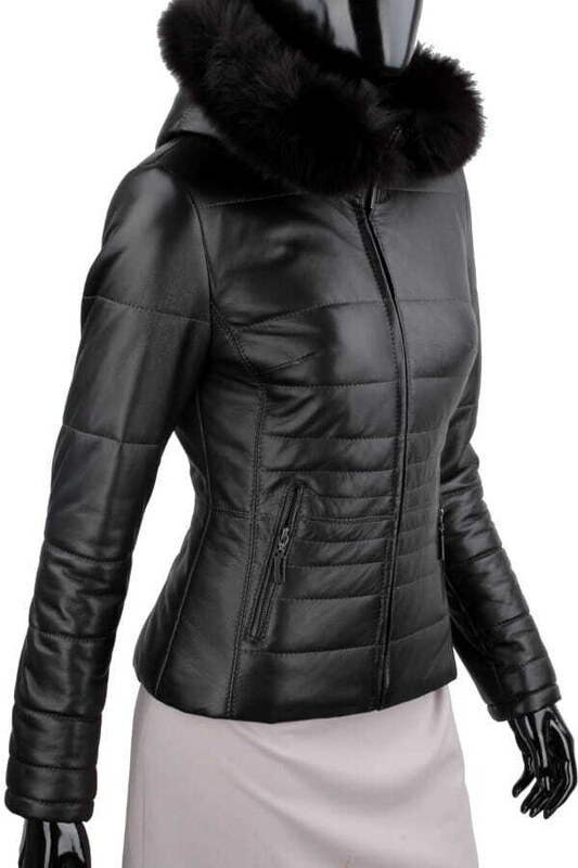 CARLO MONTI HLN450 - pikowana kurtka skórzana damska z odpinanym lisem DORJAN